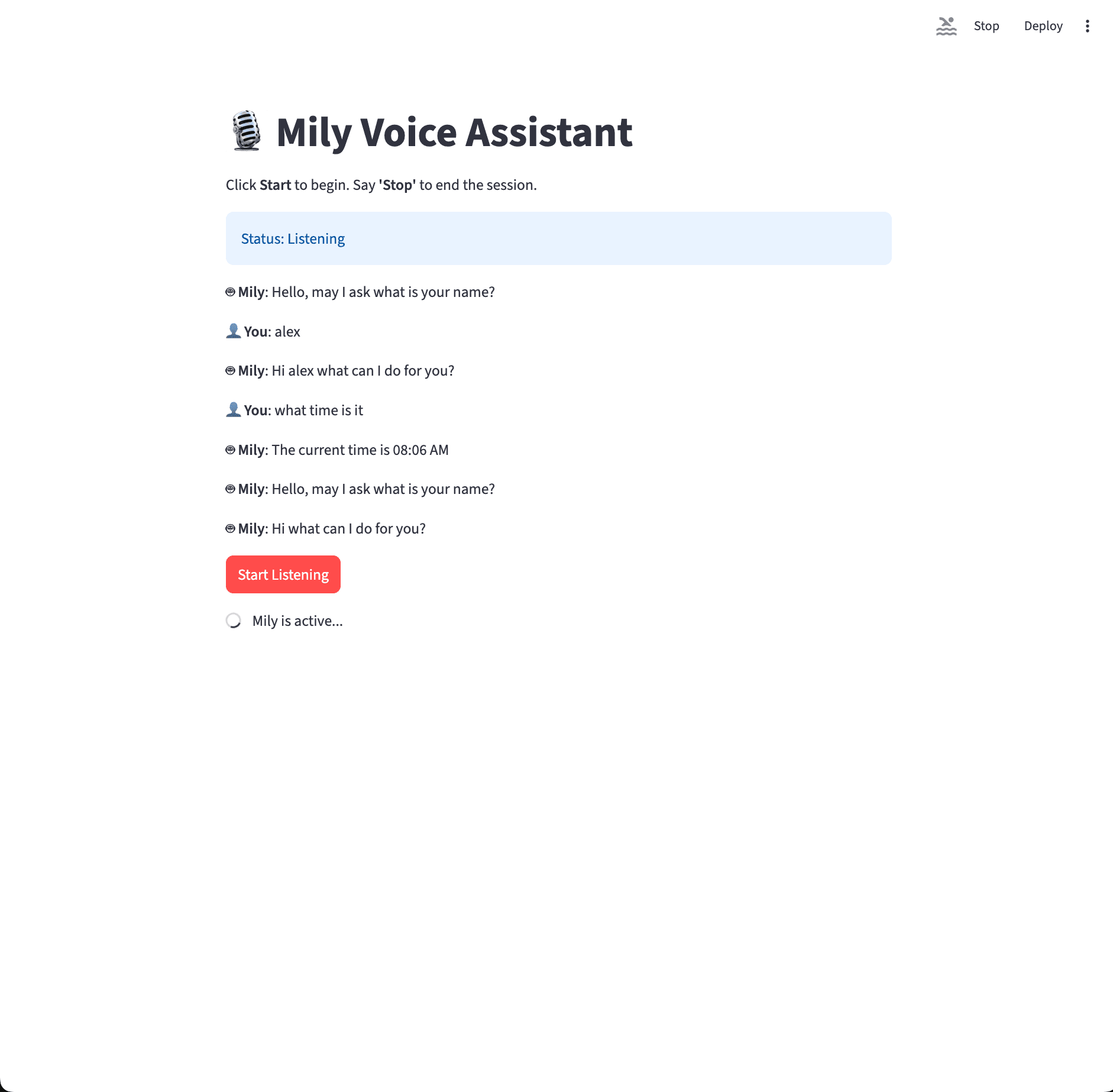 Voice Assistant AI Streamlit interface