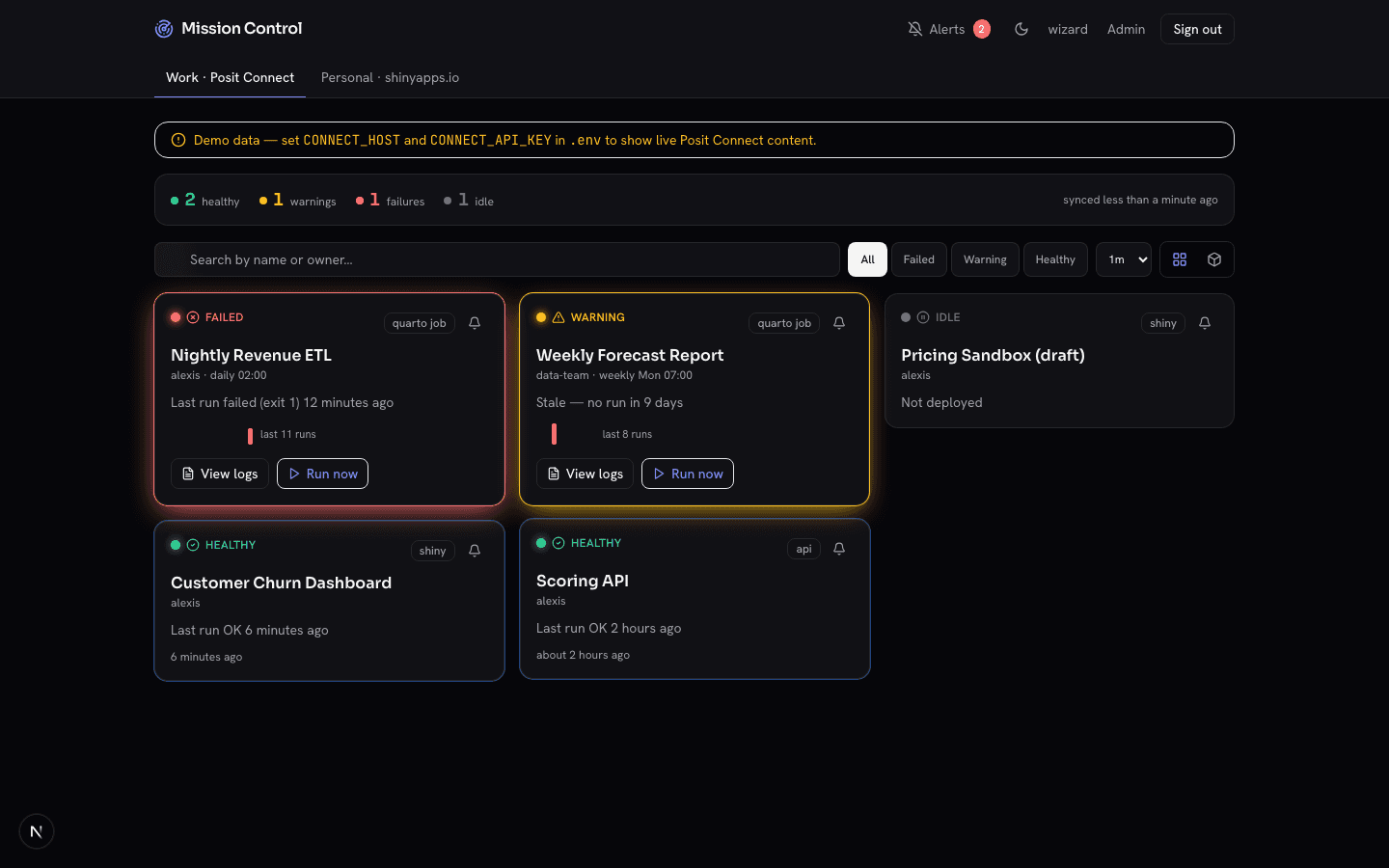 Mission Control unified status dashboard