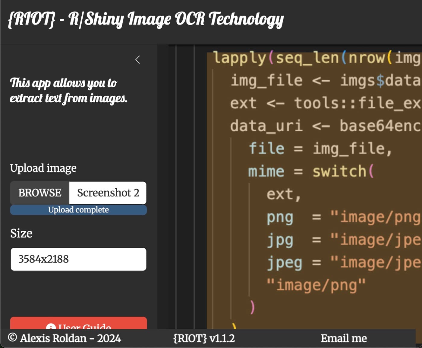 RIOT OCR application interface